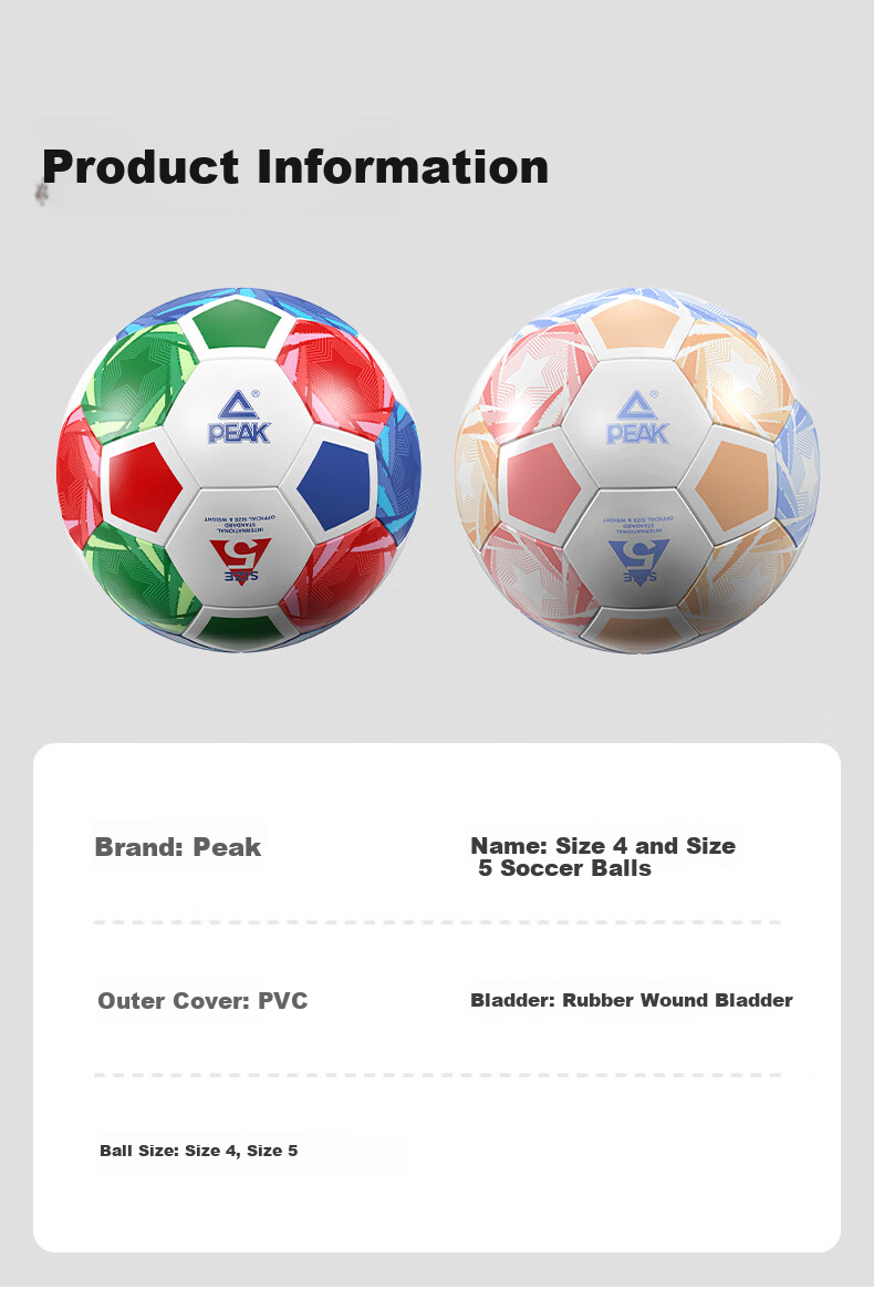 Peak Soccer Ball Size 4 for Children and Adults, Standard World Cup Match Training Ball for Youth, Primary School, and Preschool 9
