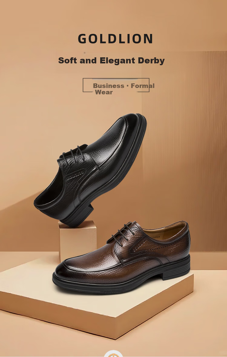Goldlion Men's Business British Leather Dress Shoes Formal Wedding Derby Shoes G521340123AAA Black Size 38 1