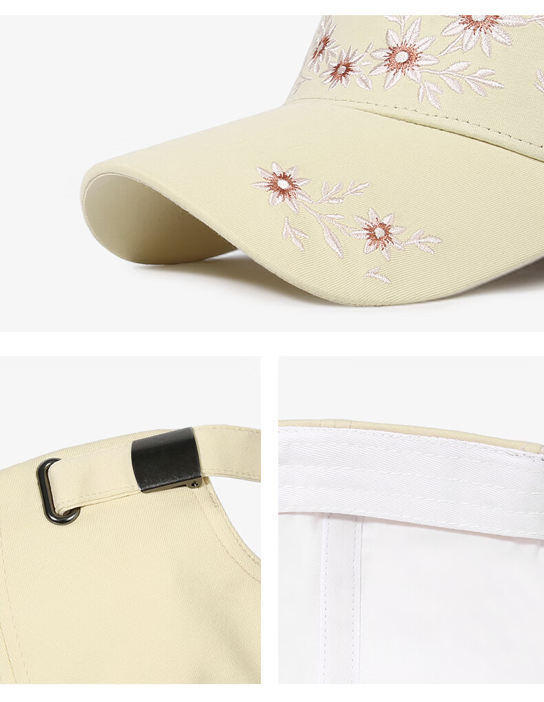 CACUSS Women's Summer Vintage Fresh Small Face Baseball Cap Embroidered Sun Hat High Top Cap Soft Beige 12