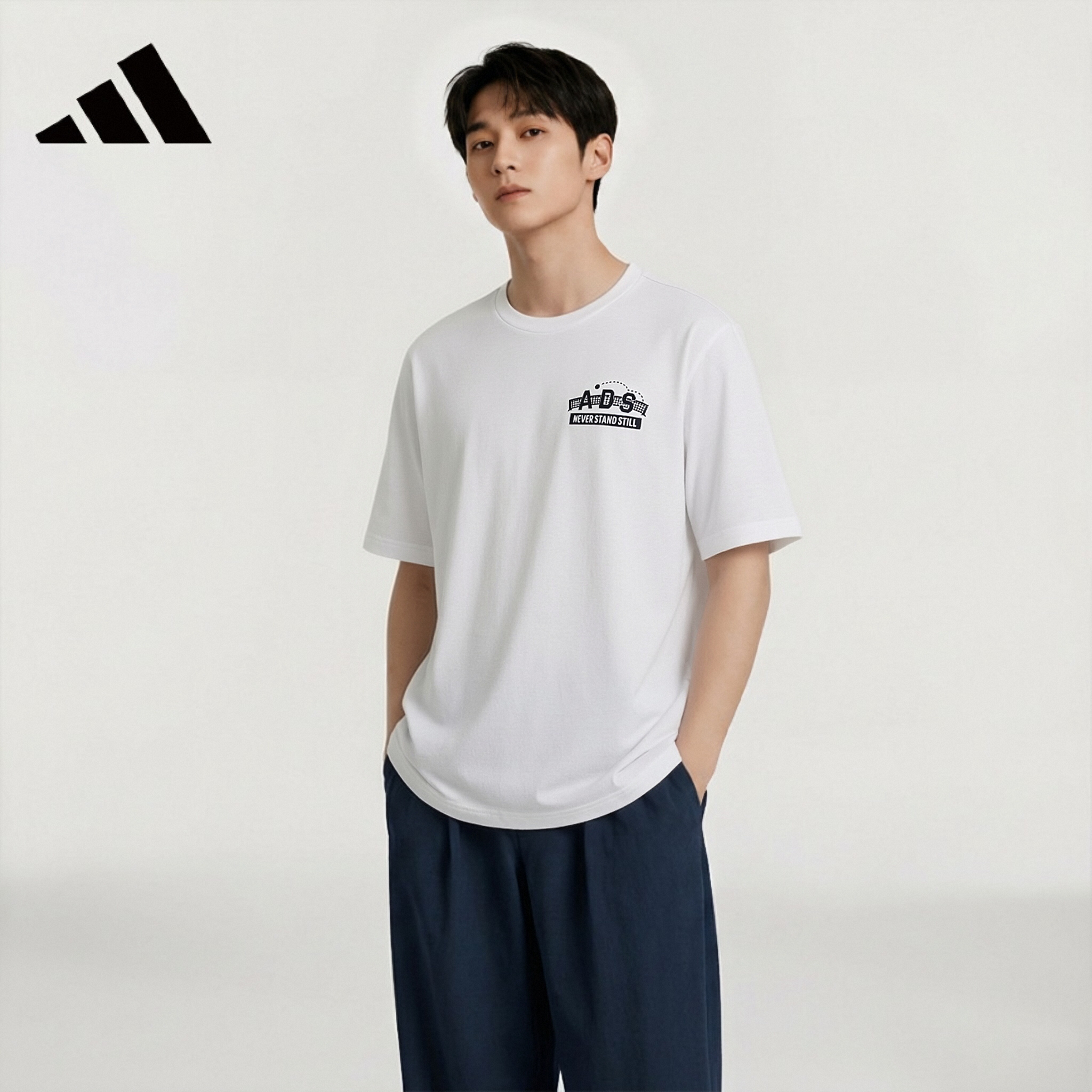 Adidas Men's Outdoor Casual Sports T-Shirt Comfortable Loose Fit Short Sleeve KB9439 White L