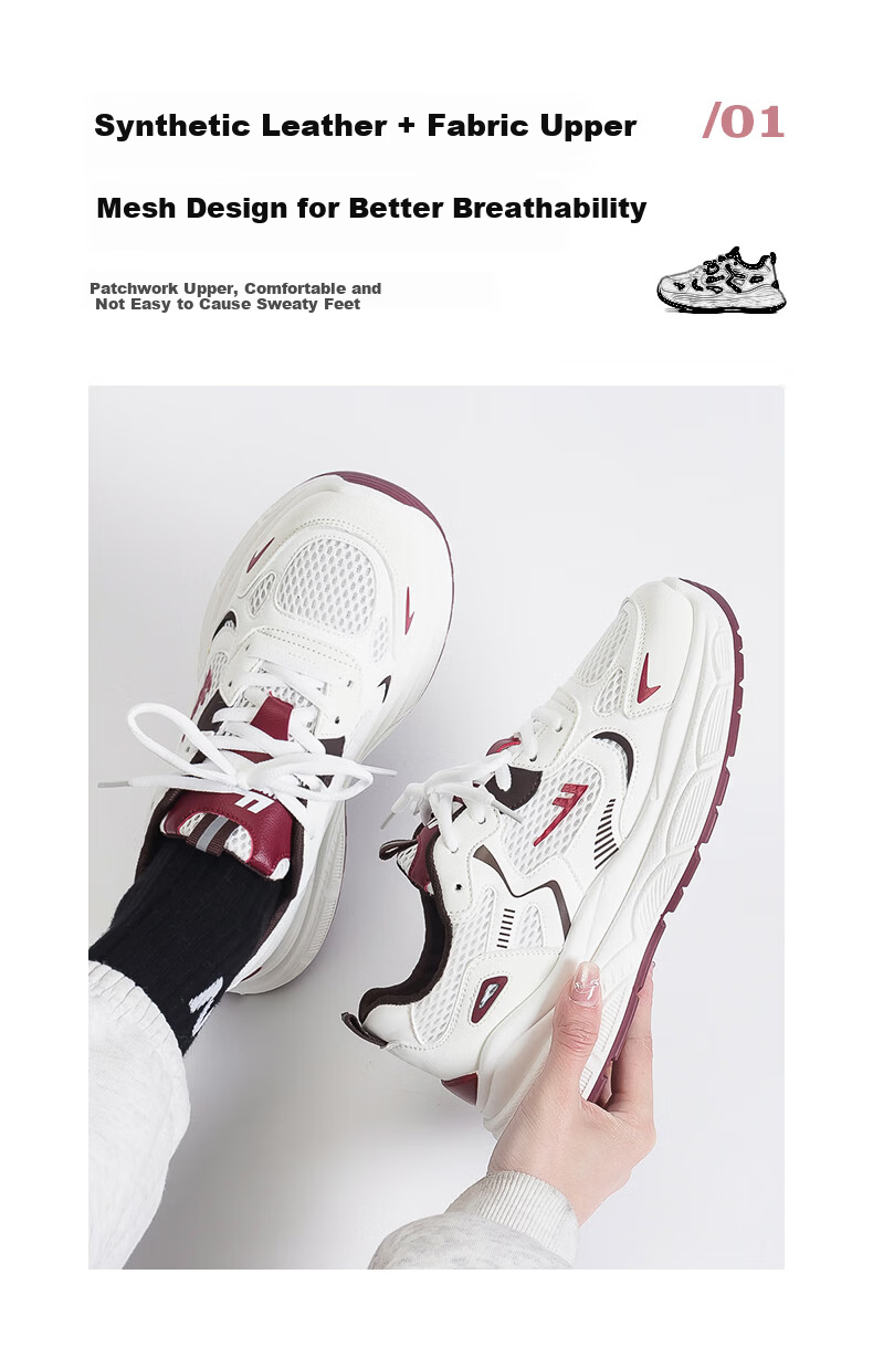 Warrior Official Women's Casual Shoes 2026 Summer New Breathable Height-Increasing Sports Shoes White/Light Gray/Black Size 36 4