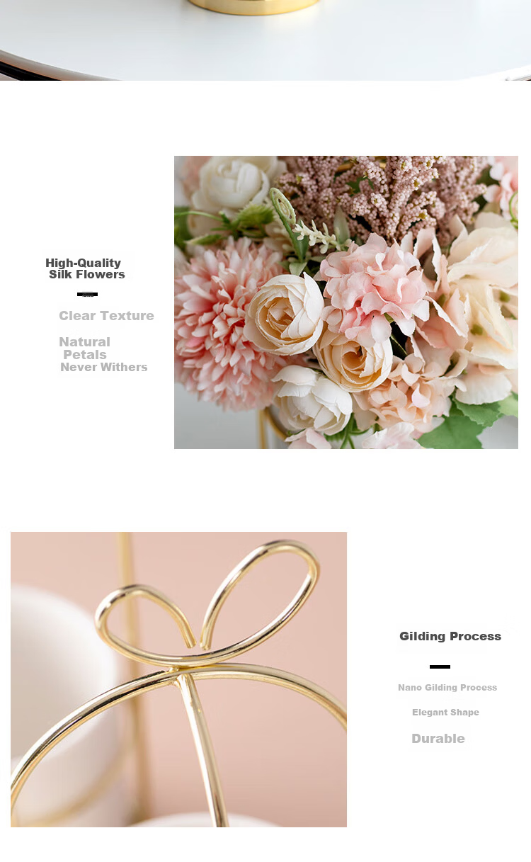 Ai Yi Zhuang Tang Artificial Flower Arrangement Nordic Style Ceramic Vase Floral Set Living Room Decoration Dining Table Flower Emile Pink 9