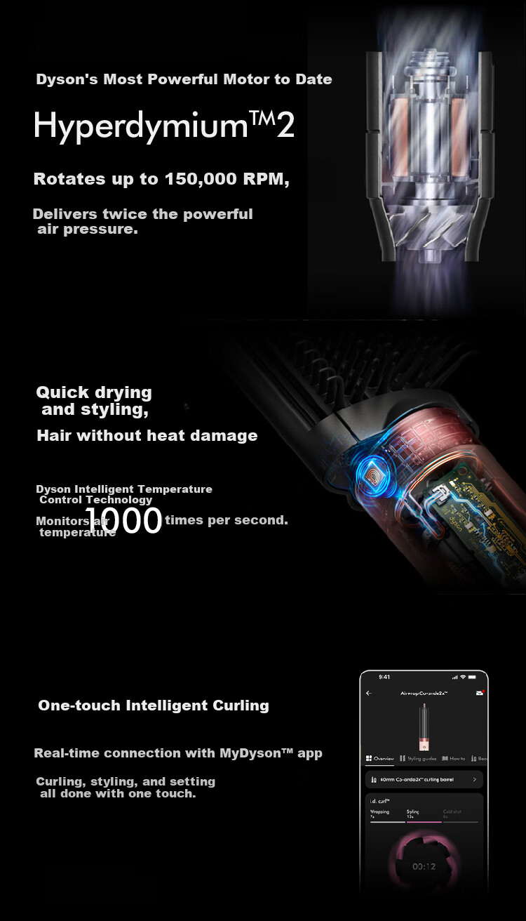 DYSON HS09 Multi-Functional Styling Hair Dryer Curling Iron 3-in-1 Blow Dry, Straighten, Curl Gift Recommendation HS09 Dawn Pink 6
