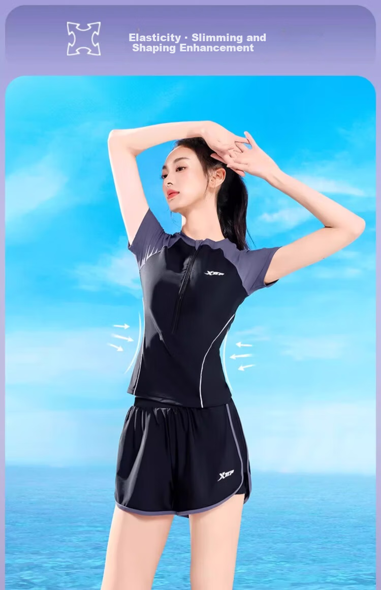 Xtep Women's Slimming Conservative Two-Piece Swimsuit, Small Chest Push-Up Sports Training Square Leg Vacation Versatile Swimwear 6