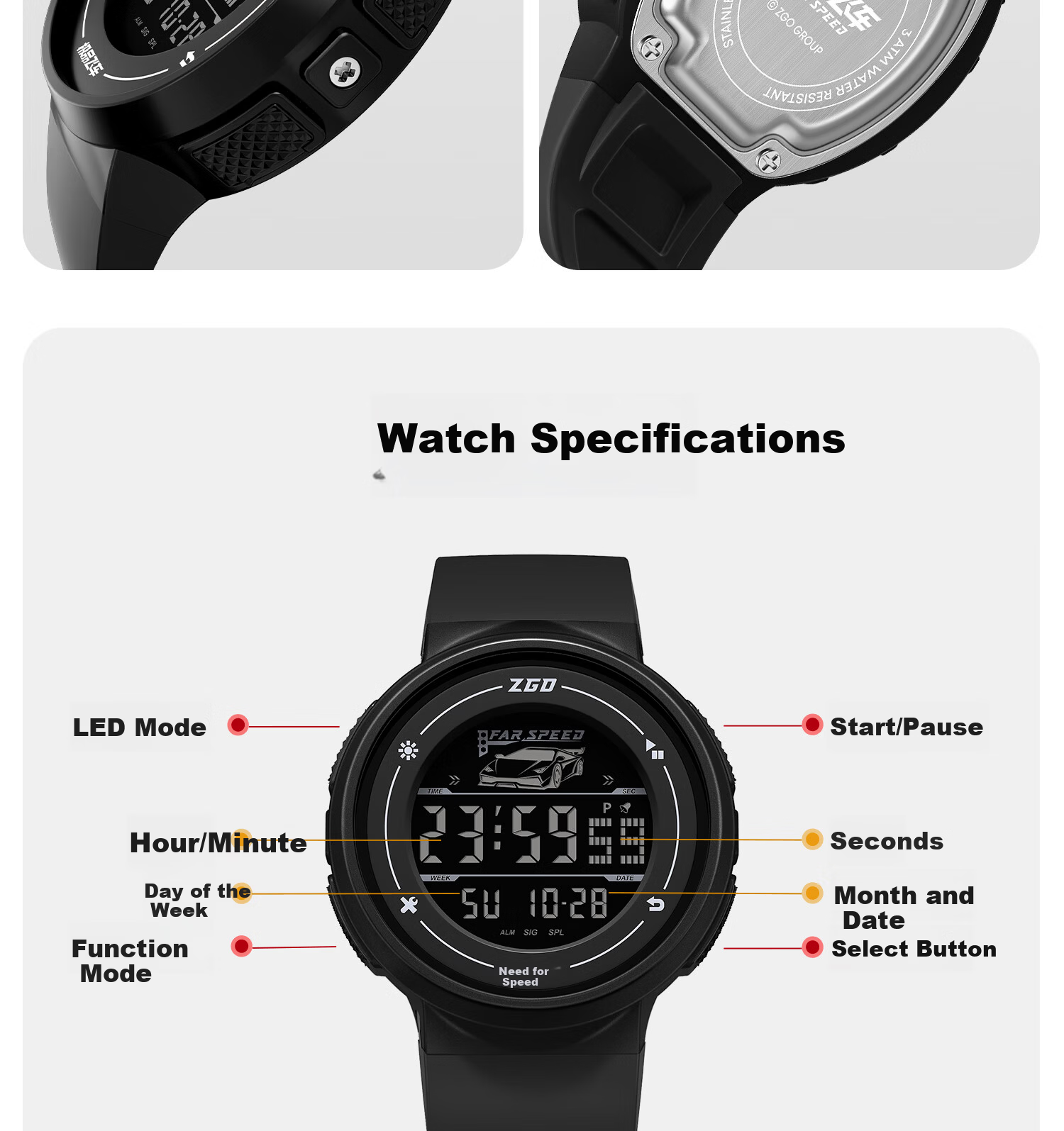 ZGO Sports Outdoor Multifunctional Electronic Watch Military Enlistment Tactical Student Watch for Middle and High School Students 855 17