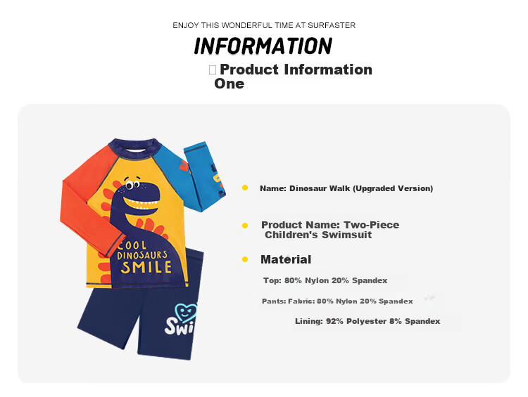Sulang UPF50+ Sunscreen | 20% Spandex High Elastic Long Sleeve Shorts Boys Children's Swimsuit Dinosaur Walk 140 8
