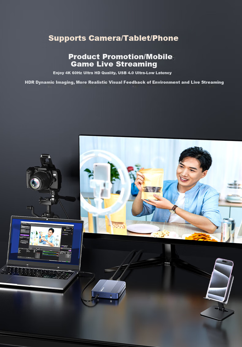 Akashis Video Capture Card 4K50Hz True RGB Camera HD Live Streaming for Laptop/Phone/Tablet/PS5 VC-X8 4