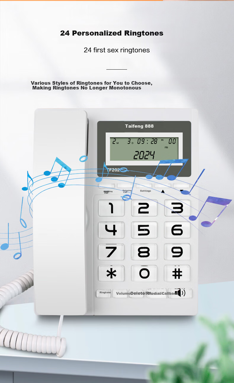 Taifeng 888 Landline Phone Fixed Telephone Office Home Wired Phone Battery-Free Dual Interface Hands-Free Caller ID TF202 White 7