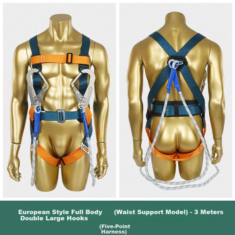 SHOUDUN European Style Safety Belt Fall Protection Harness Electrician Waist Belt Construction Wear-Resistant Outdoor Buffer Safety Rope European Full Body Single Small Hook 2 Meters 12