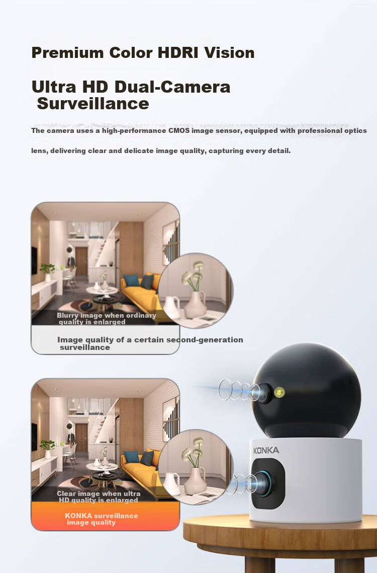 Konka Wireless Home Security Camera Indoor HD Two-Way Video Call Remote Mobile Monitoring 360-Degree Panoramic Night Vision Voice Intercom 9