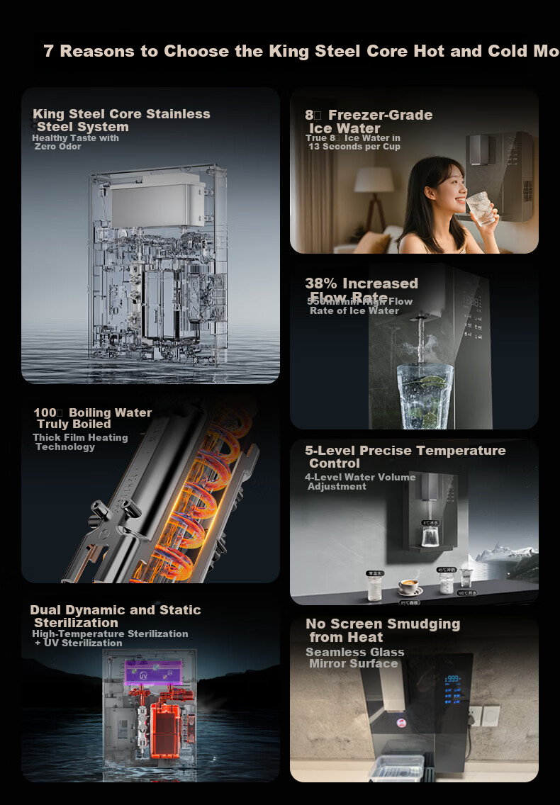 Casarte Wall-Mounted Pipeline Machine Zhijing Golden Steel Core Hot and Cold Household Dining Cabinet Water Dispenser Main Pipeline Stainless Steel 0 Silicone Odorless High Flow 8°C Ice Water Purifier 2