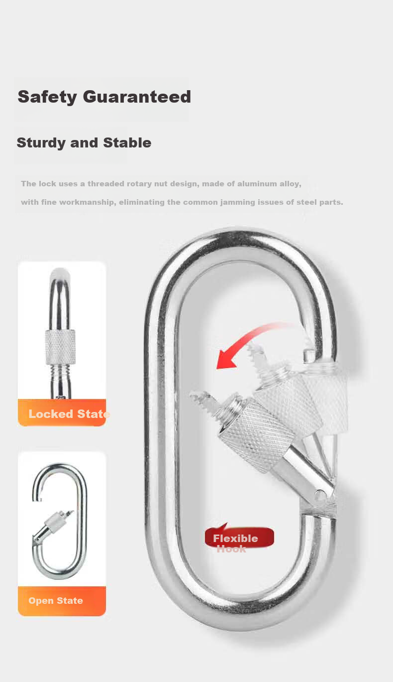 Locroyon O-Shaped Steel Lock Alloy Steel Fastener Climbing Carabiner Main Lock Safety Lock Climbing Hook Safety Hook 2
