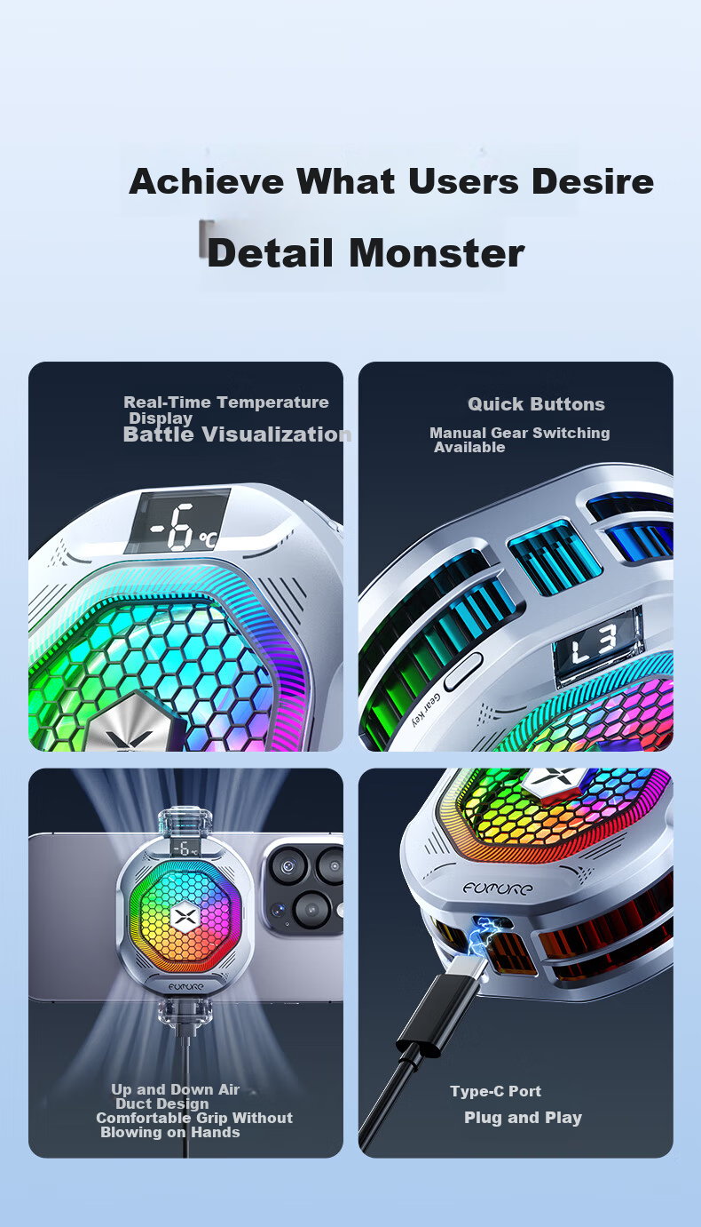 Future Series 30W Magnetic Phone Cooler FX6 RGB Lighting Gaming Live Streaming Semiconductor Cooling Clip Cooler Compatible with Tablets Apple 17 iPad Xiaomi Red Magic iQOO 11
