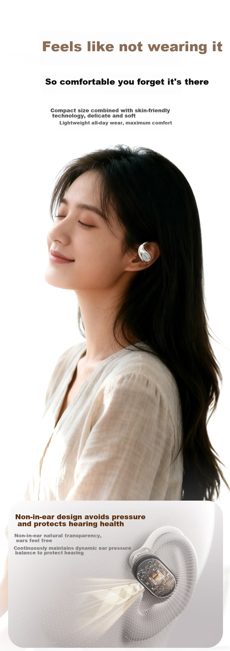 D.ROB D.ROB Clip-On AI Translation Wireless Bluetooth Earphones 2-in-1 Long Battery Life Compatible with Huawei Xiaomi Apple K75 Off-White 11