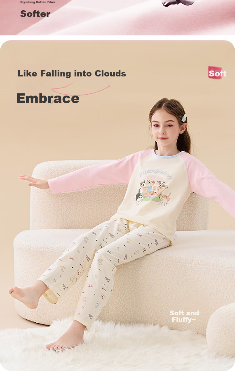 Miiow Kids Pajamas 100% Cotton Girls' Sleepwear Spring Autumn Lightweight Baby and Big Kids Summer Homewear Set 4
