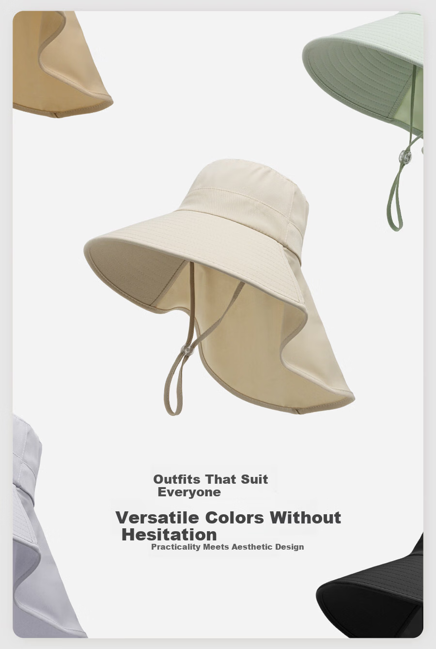HAOGUAN Women's Hat 2026 New Sun Protection Neck Guard Outdoor Fashion Bucket Hat Summer Wide Brim Sun Hat 6