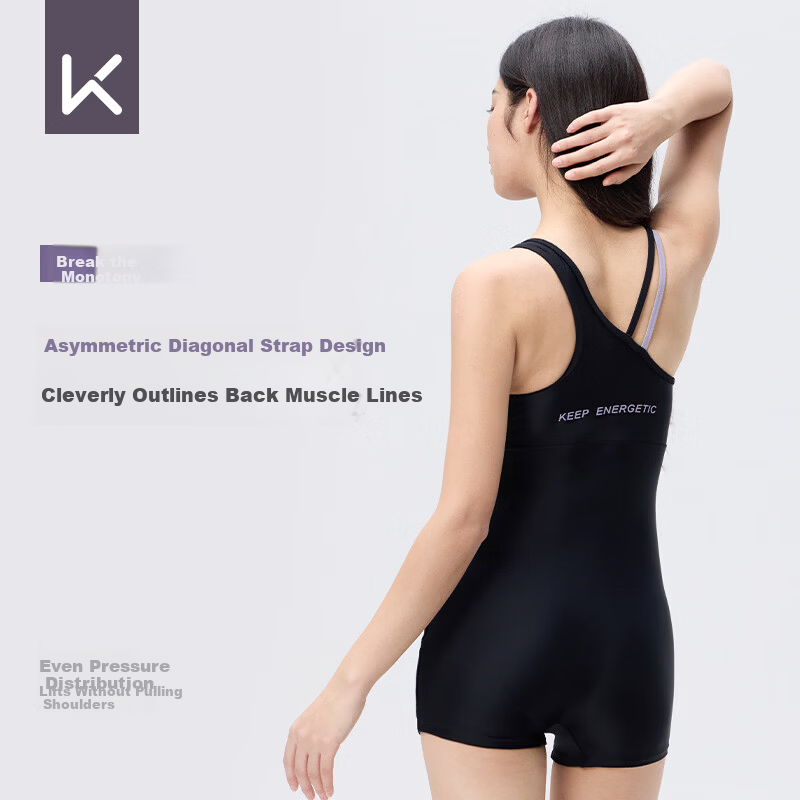 Keep Women's One-Piece Square-Leg Professional Swimwear Plus Size Conservative Racing Training Swimsuit 770 Black M