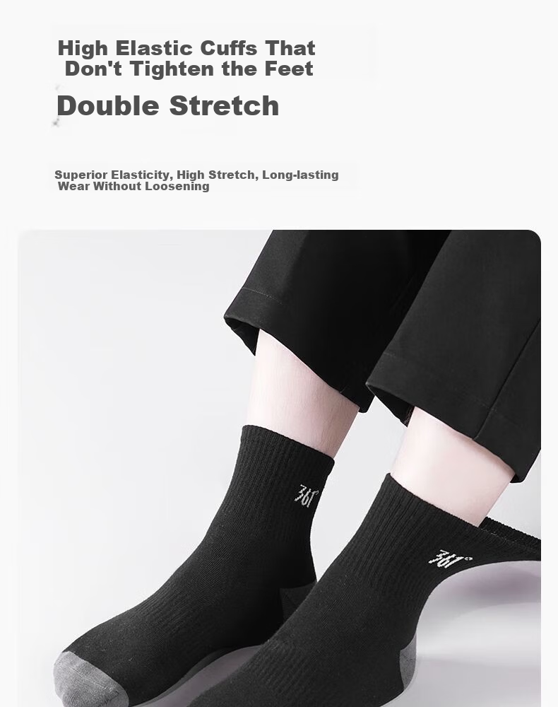 361° Authentic Men's Socks Spring Summer Odor-Resistant Sweat-Absorbing Mid-Calf Breathable Cotton Sports Casual Long Socks Set of 4 One Size 3