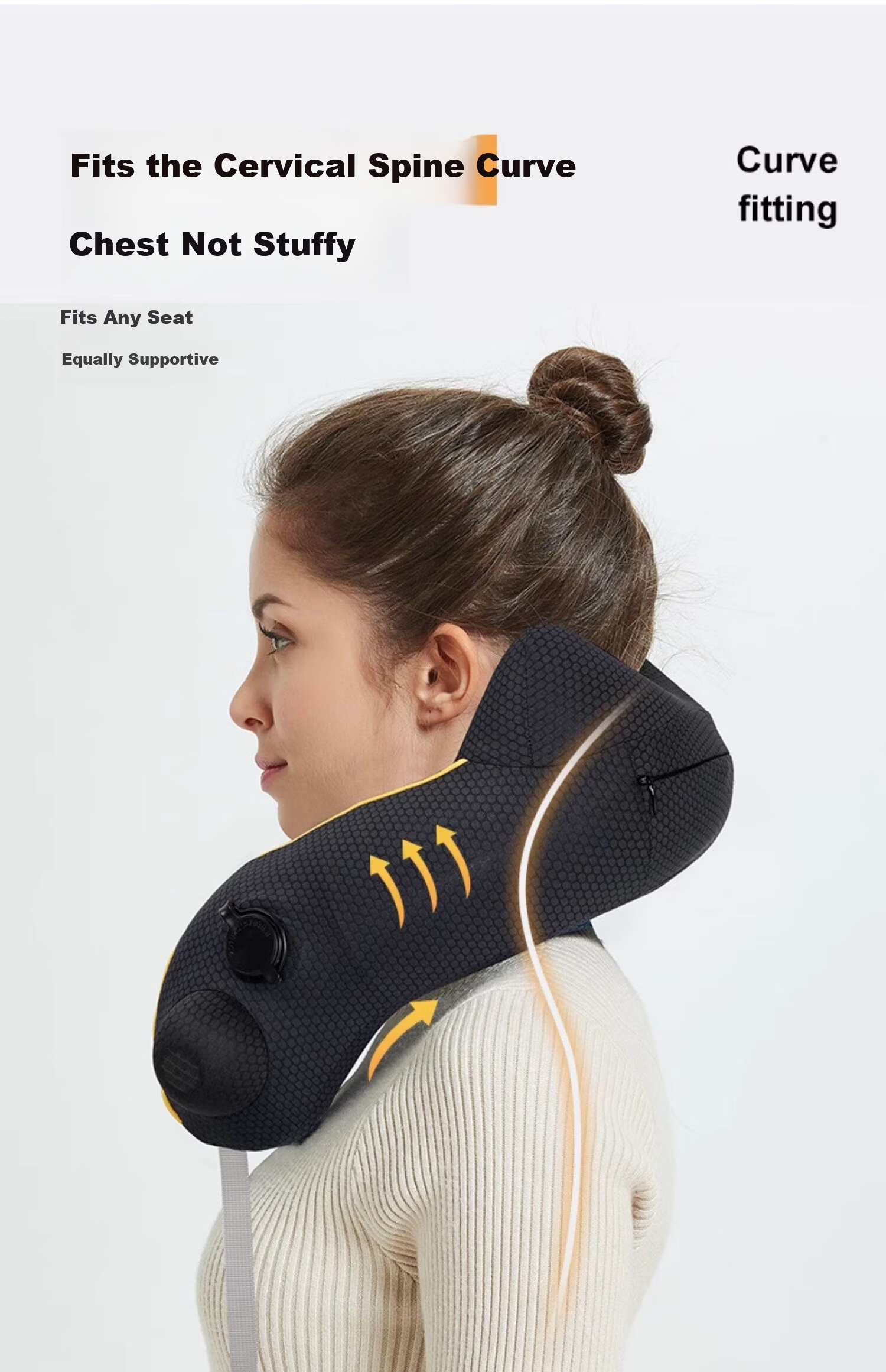 Tuban Inflatable U-Shaped Pillow Portable Press Long-Distance Travel Airplane Business Trip High-Speed Rail Inflatable Neck Pillow Cervical Protection U-Shaped Pillow Black 7
