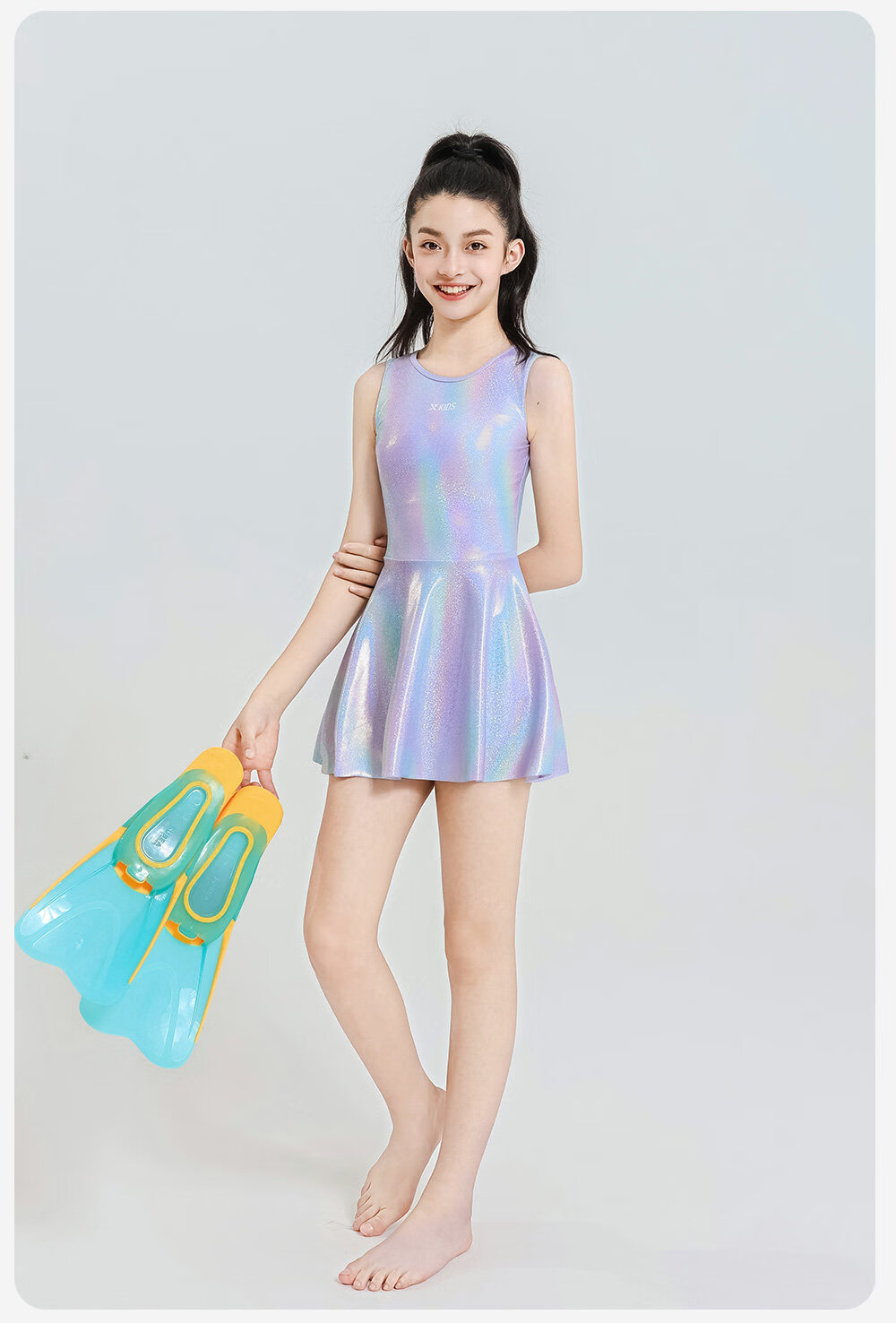 Xtep Kids Girls One-Piece Conservative Skirted Swimsuit Sweet Stylish Beach Vacation Swimwear 11