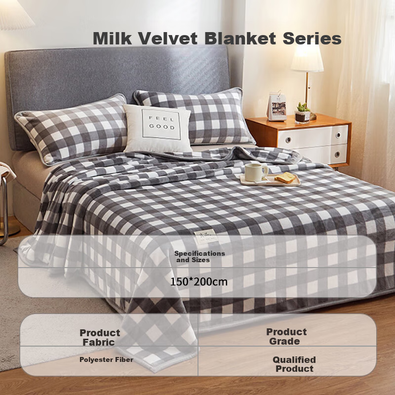 Aiwei Thick Plush Sofa Blanket Fleece Throw Bedspread Plush Quilt Cover Nap Blanket 150x200cm Gray Large Check