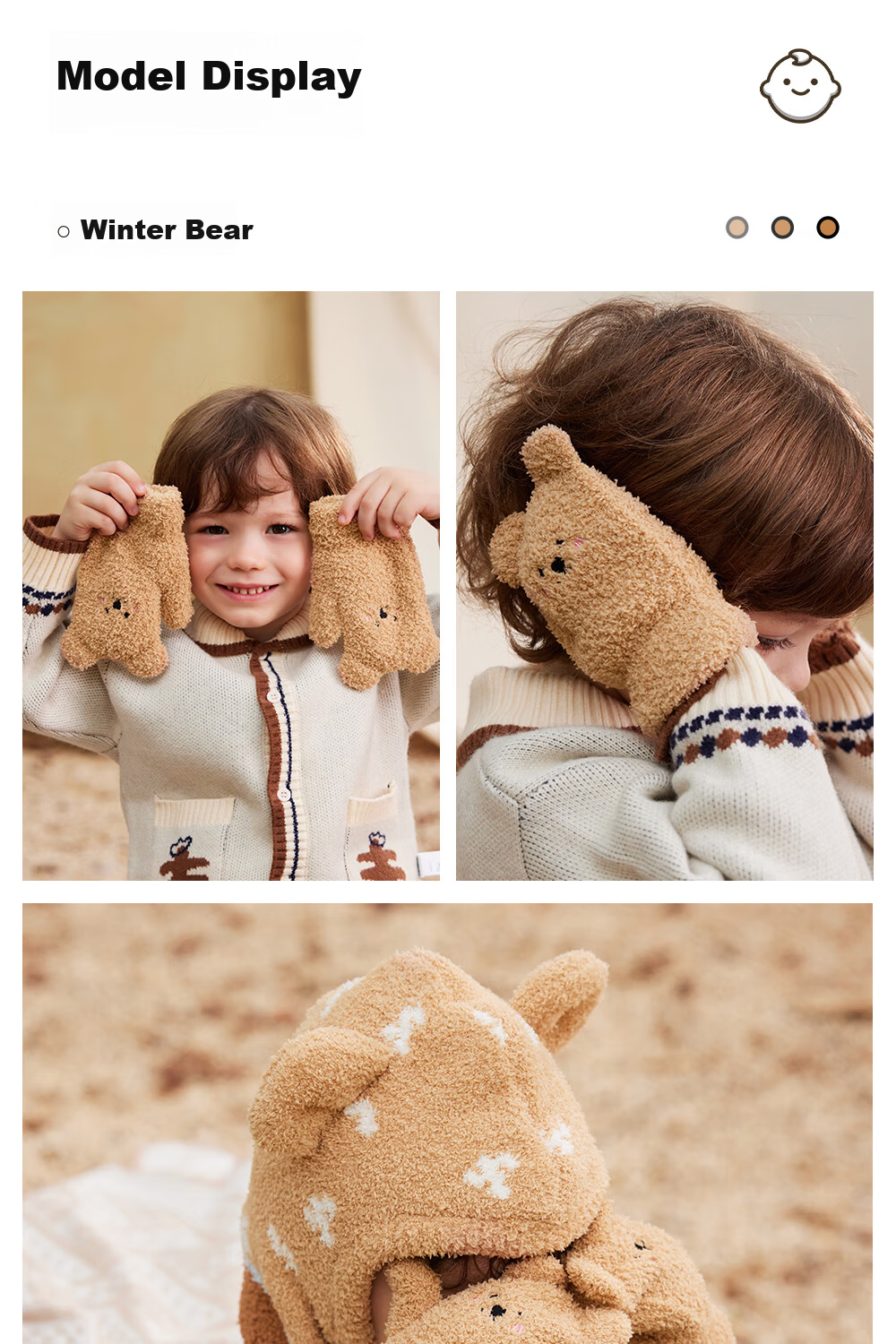 Beitais Children's Winter Gloves Fleece Thickened Warm Boys Girls Half-Fleece Anti-Frost Mittens 13