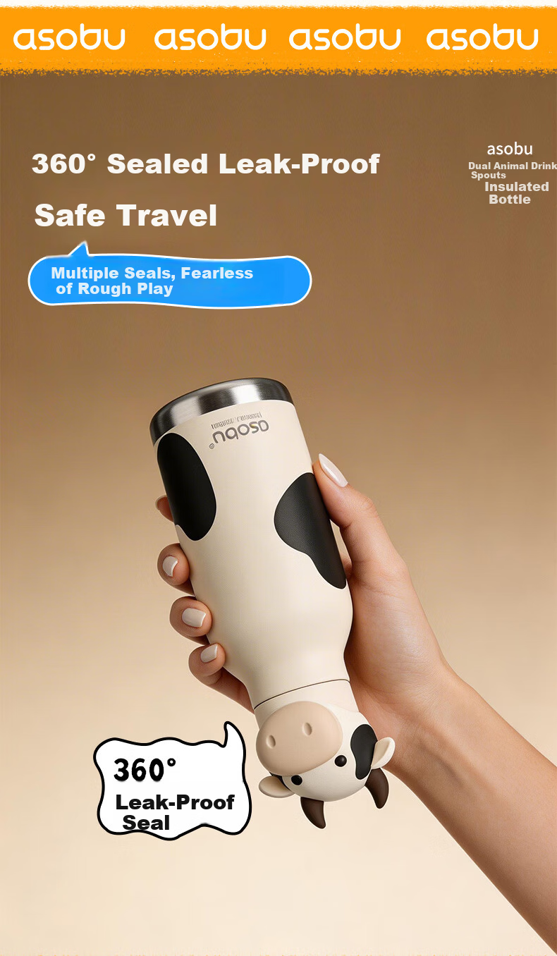 ASOBU Animal Insulated Bottle with Removable Straw Silicone Sleeve Cute Portable for Daily Use Students Kids Outdoor 5