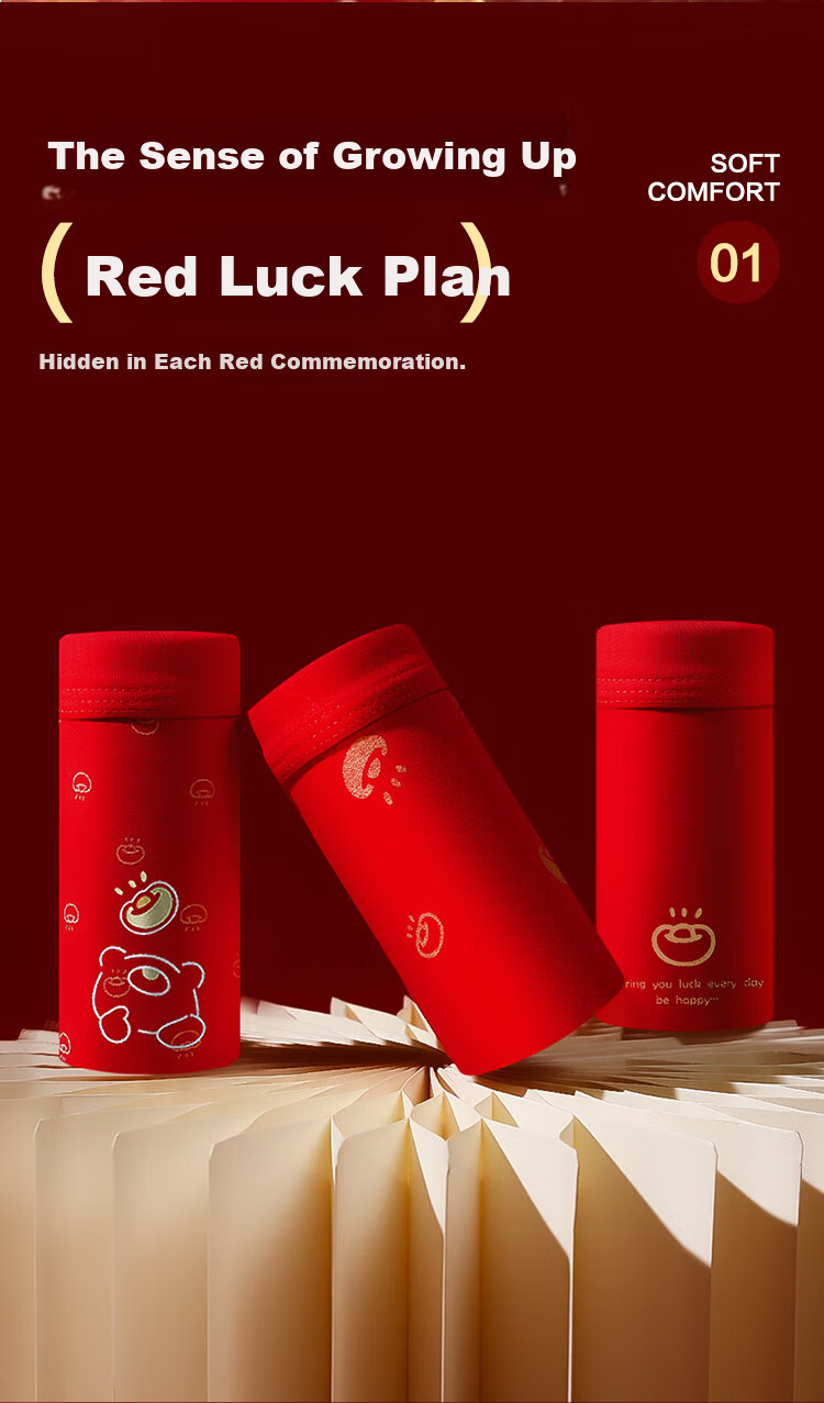 Hodohome Boys' Festive Lucky Red Antibacterial Cotton Crotch Boxer Shorts for New Year 325 150 3