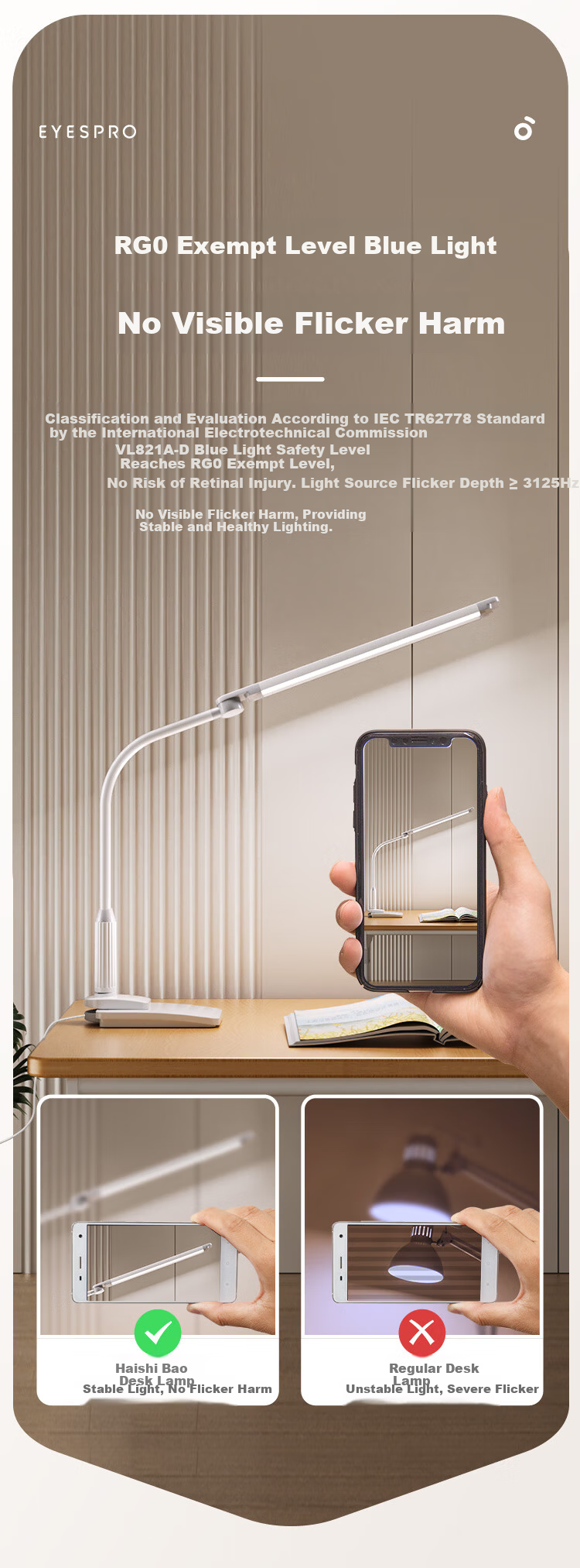 Haishibao Clip-On Eye Protection Desk Lamp Adjustable Bedside Reading Lamp for Students Dormitory Multi-Scene VL821A-D 12