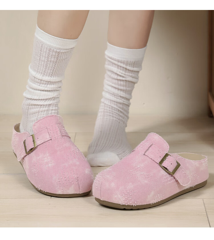 HUANQIU Women's Thick Sole Birkenstock Style Slip-On Lazy Shoes 2026 New Spring Summer Half Toe Mules with Skirt Single Shoes 32