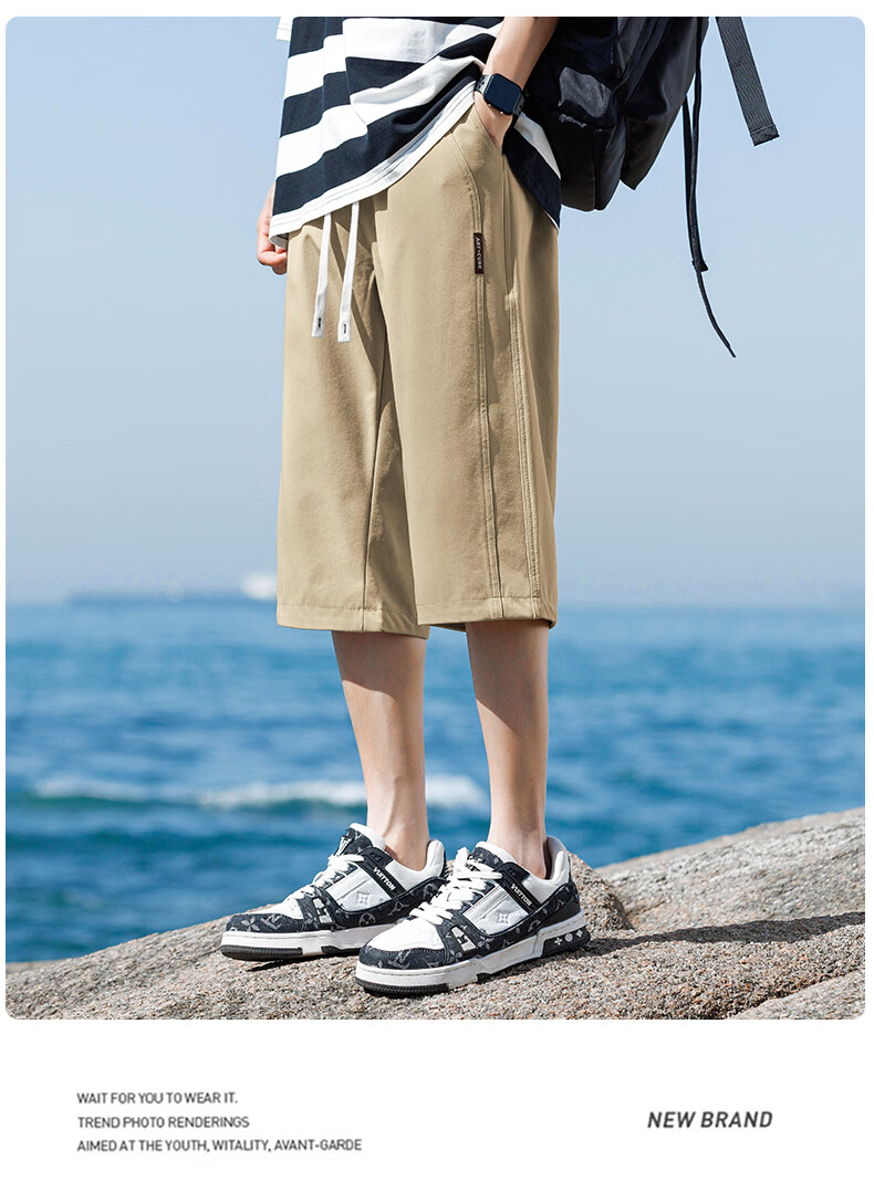 ROMON Men's Summer Ice Silk Thin Seven-Point Sports Quick-Dry Casual Shorts K73 Black XL 6