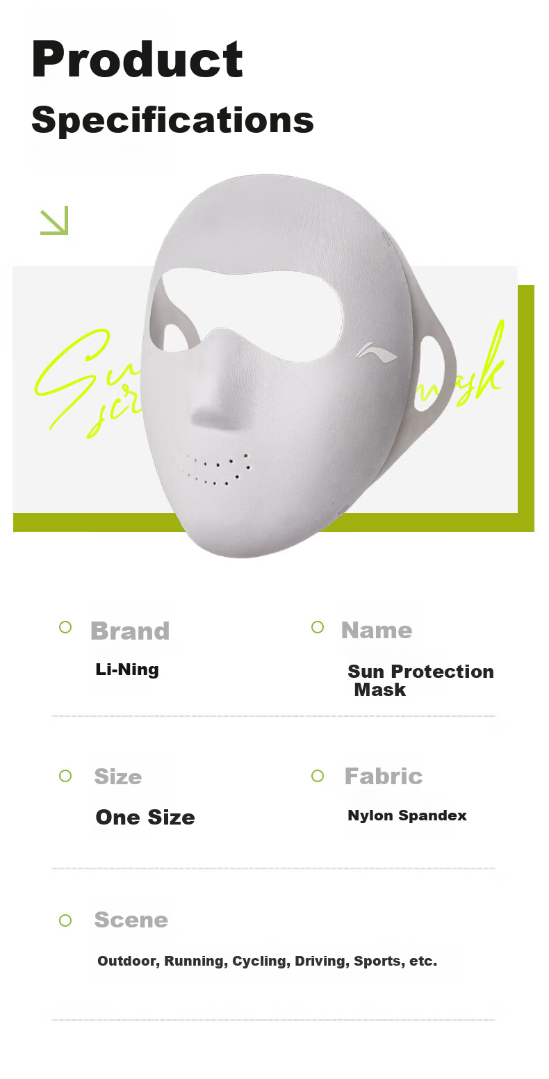 LI-NING Women's UV Protection Full Face Sun Mask Lightweight Seamless Breathable Outdoor Running Sunshade Mask 17
