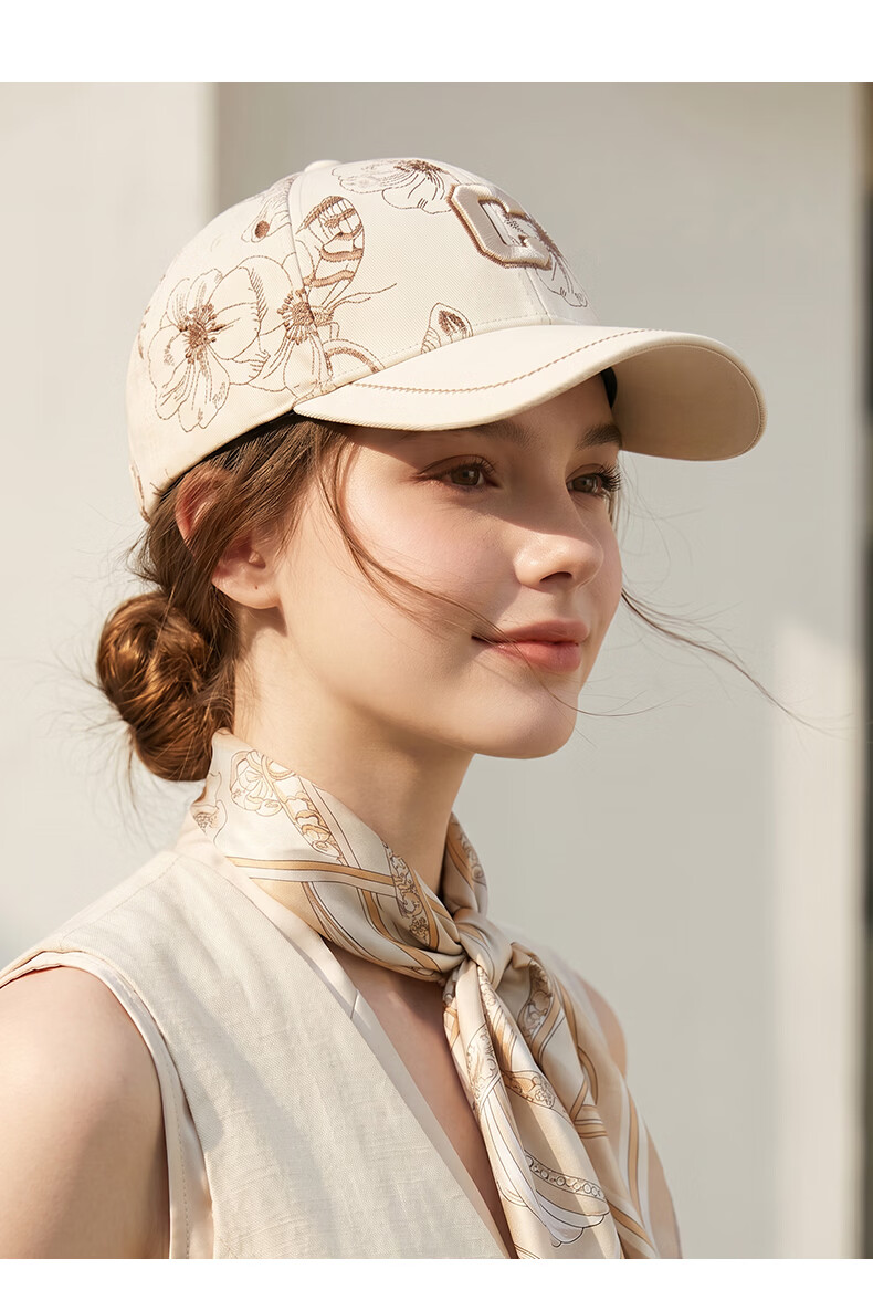 CACUSS Women's Embroidered Baseball Cap Hard Top Outdoor Sun Hat Casual Slim Face Duckbill Cap Black 6