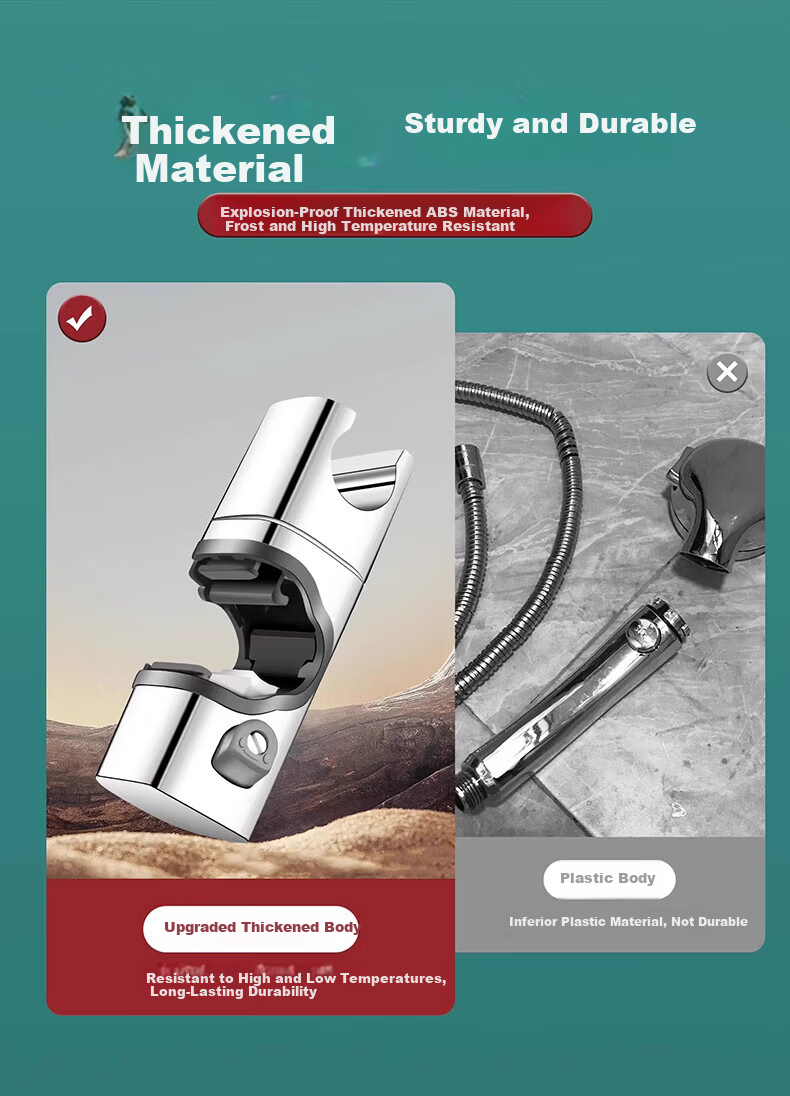 WUZORY [Germany] Pressurized Shower Head Holder, No-Drill Clip Fixed Sliding Bracket W121 6