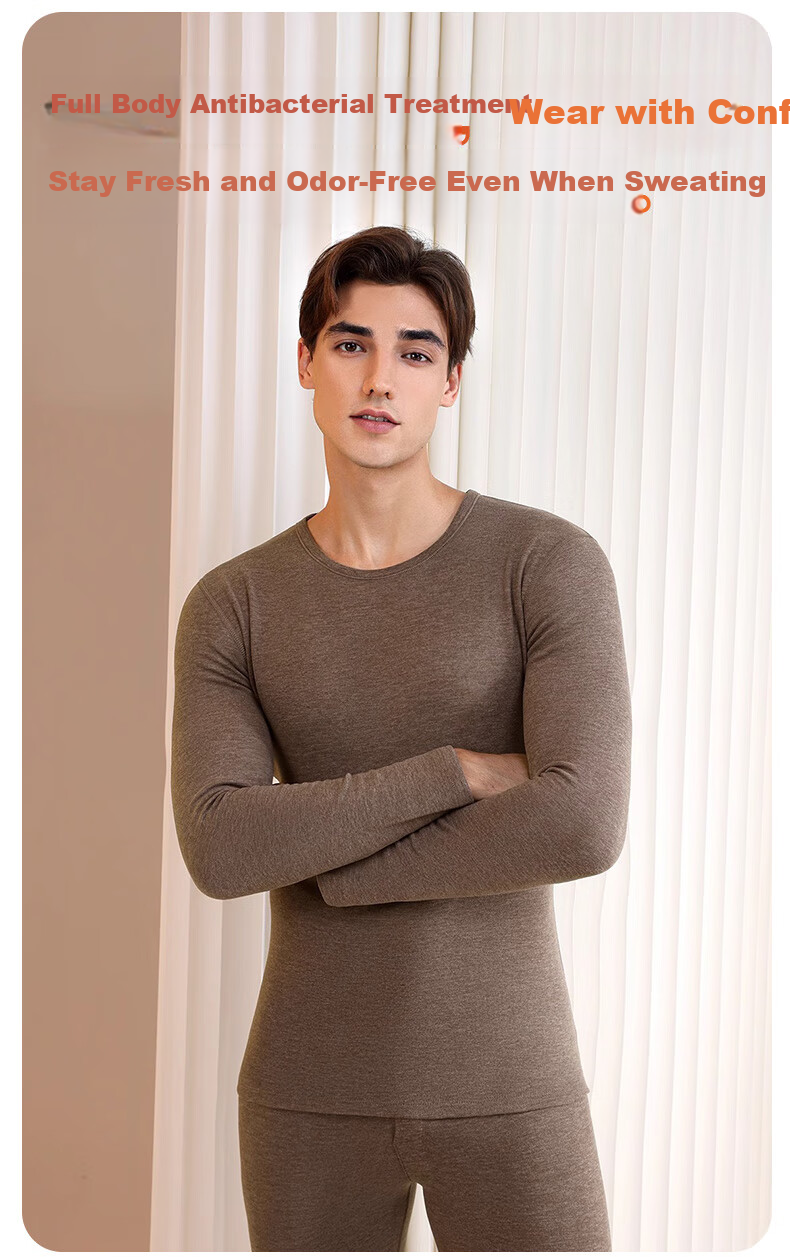 LangSha Men's Autumn Shirt 25 Fall/Winter New Wool Silk 10A Antibacterial Crew Neck Thermal Base Layer Shirt 9