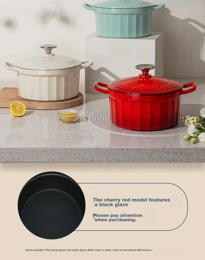 Kambach Enamel Cast Iron Soup Pot 3.5L Stew Braise Casserole Compatible with Induction and Gas Stoves 3