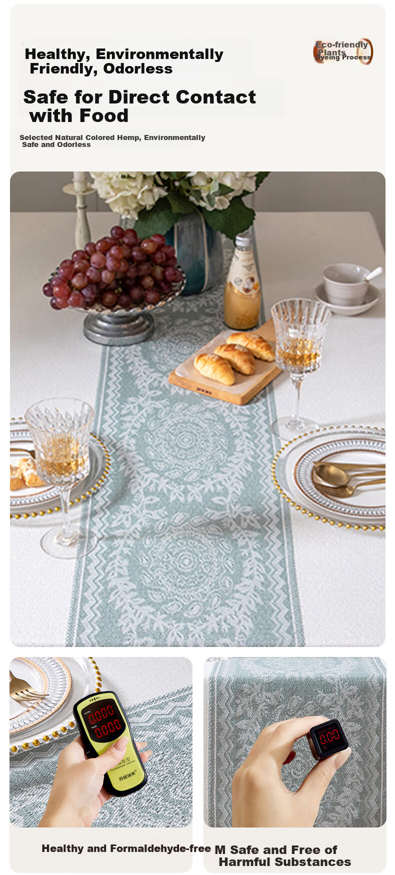 MUJI Cotton Linen Waterproof Tablecloth Rectangular Tassel Cover 140x180cm Wreath Pattern 5