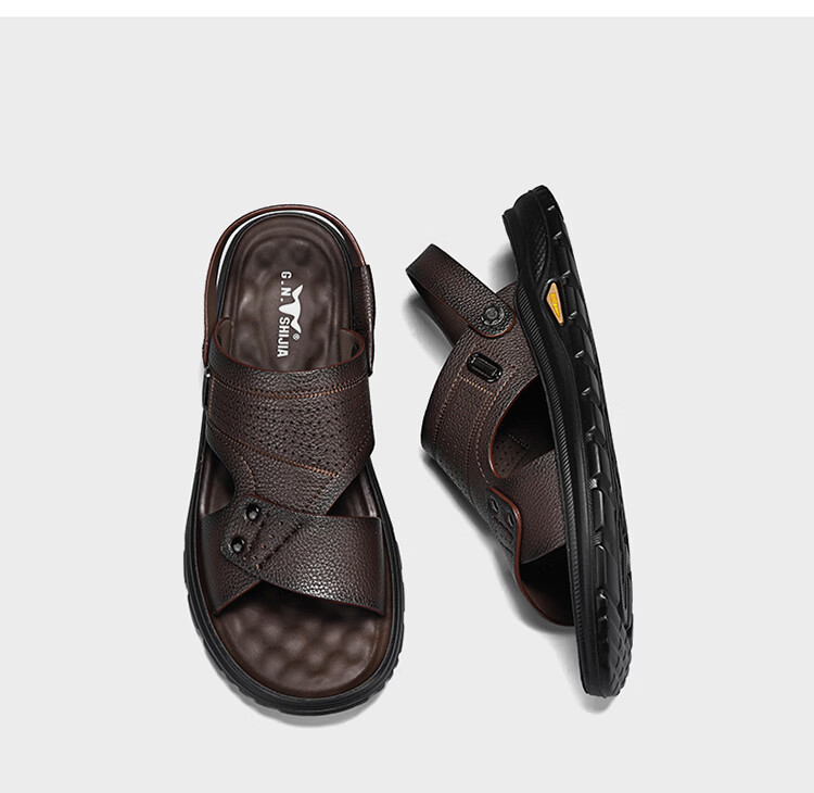 Bull Family Men's Leather Sandals Summer New Genuine Leather Soft Sole Breathable Beach Shoes Men's Versatile Two-Way Commuter Casual Slippers 23