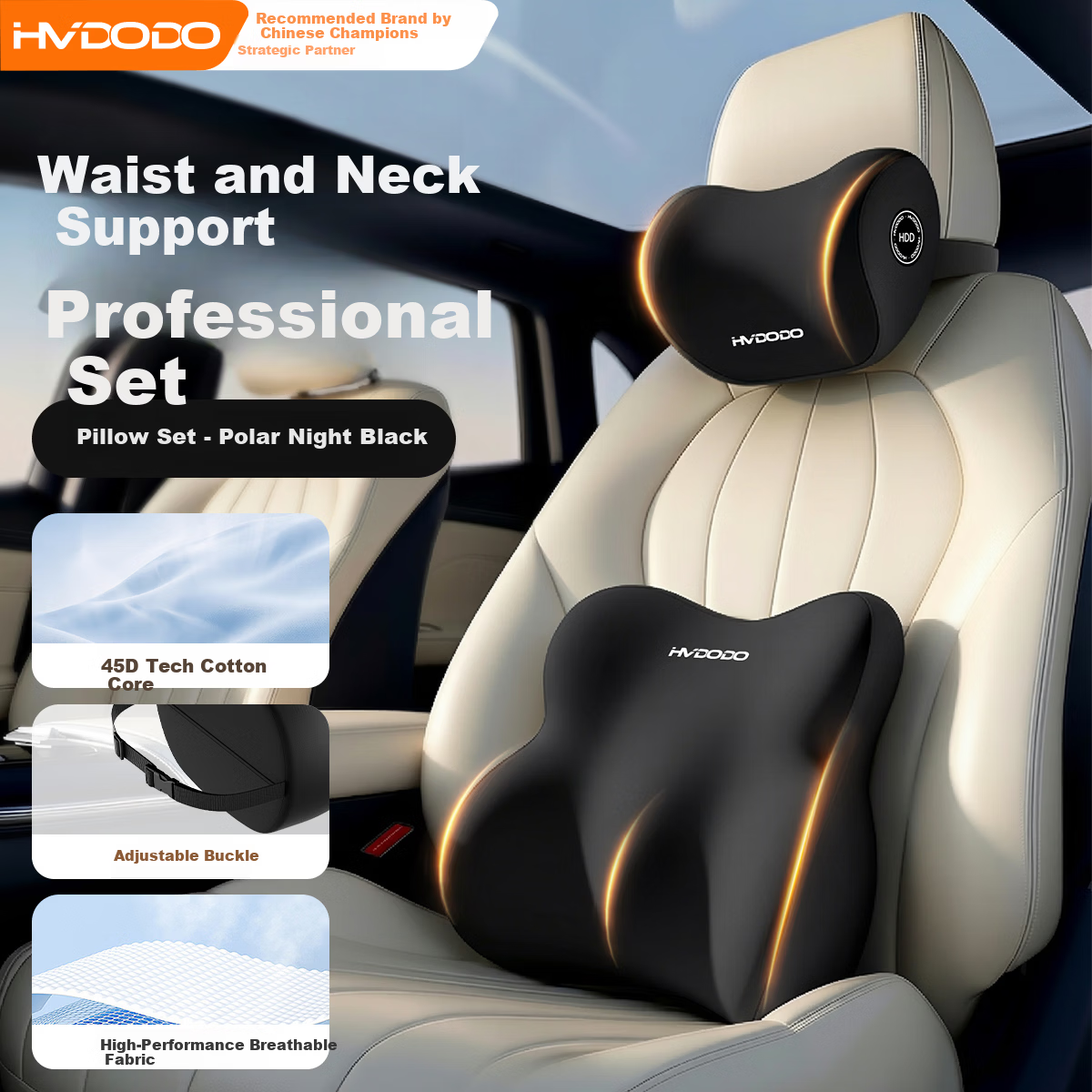 Huiduoduo Car Headrest Lumbar Support Cushion Car Interior Decoration Essential for Sleeping Neck Back Waist Support Seat Cushion