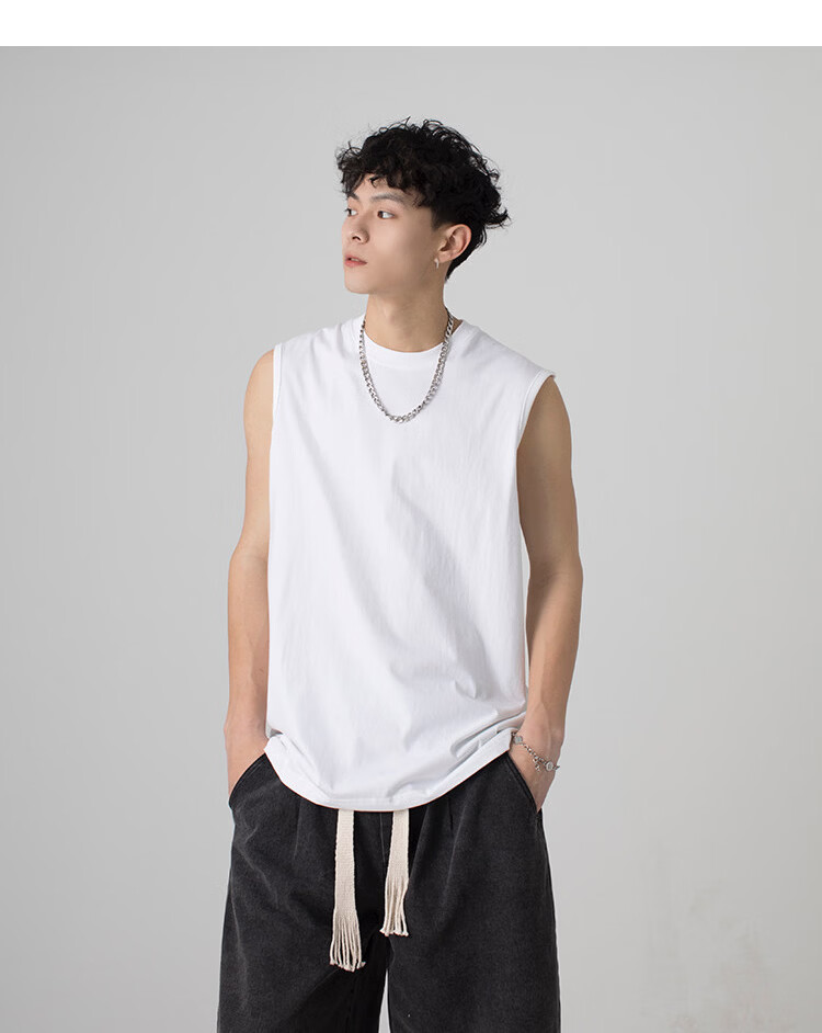 Muwei Men's Pure Cotton Vest Summer Heavyweight Breathable Skin-Friendly Casual Versatile Base Tank Top Simple Trendy Sleeveless T-Shirt 18