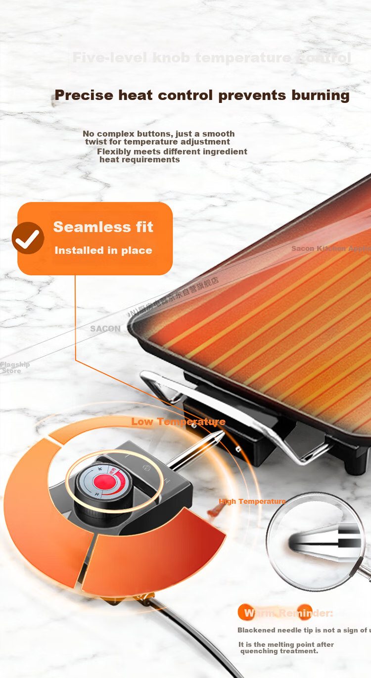 Sacon Electric Grill Multi-Function Non-Stick BBQ Pan Korean Style Griddle Large Capacity High Power DKMD-03AL 6