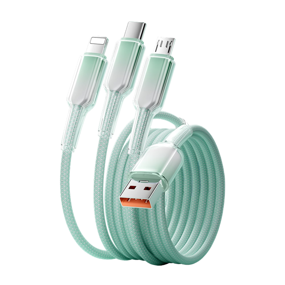 Beimo Three-In Charging Cable, 120W Fast Charging Type-C Data Cable, Ice Crystal One-To Car Charger, Suitable for IPhone 18/17 Pro Max, Huawei/Xiaomi Phones, 1.2 Meters, Gree