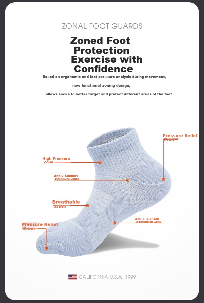 TFO 7th Generation Outdoor Five-Toe Socks Breathable Durable Running Toe Separation Sports Socks 2902561 Men's Light Blue 4