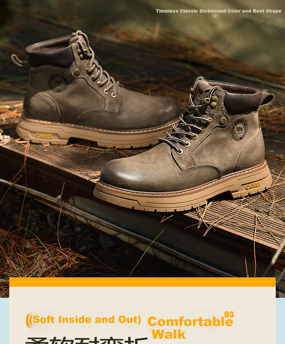 CAMEL Wang Junkai Style Martin Boots High-top Outdoor Workwear Yellow Boots Men GE122W7757T Golden Yellow Size 40 11