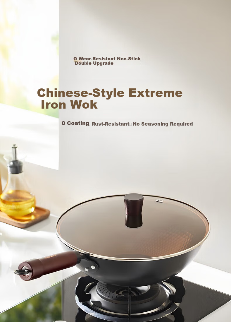 Carote 32cm Titanium-Free Coating Iron Wok Non-Stick Stir Fry Pan for Home Use Compatible with Gas and Induction Cooktops 2