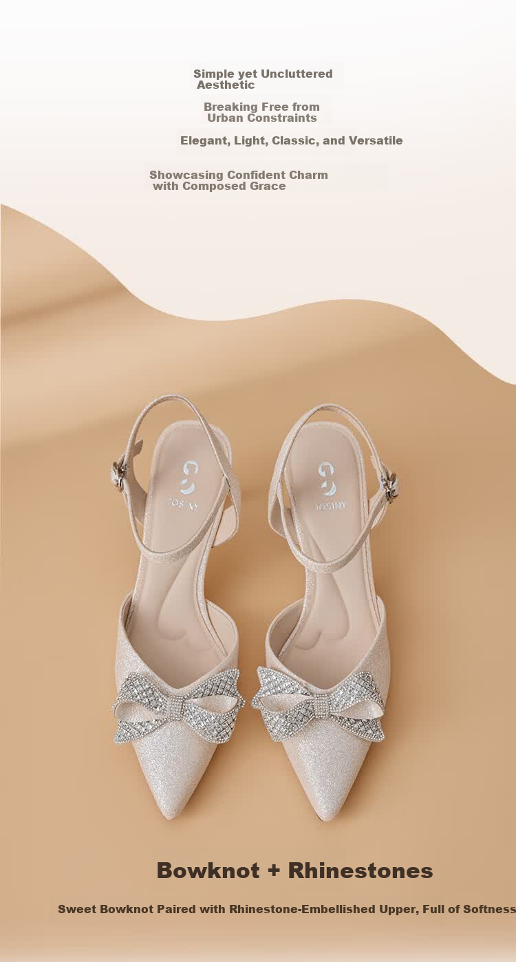 Josiny French Style Pointed Toe High Heels Women 2026 Summer New Rhinestone Bowknot Ankle Strap Stiletto Wedding Shoes Rose Gold 37 2