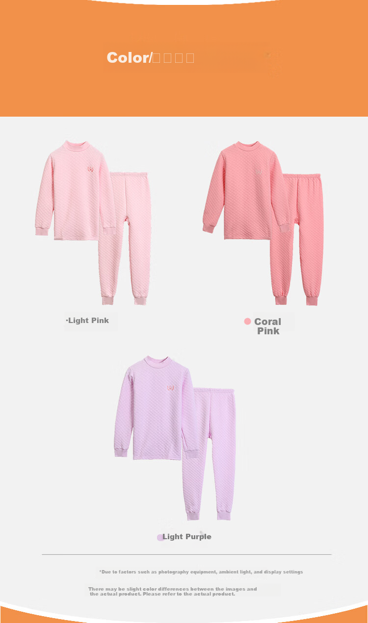 Hodohome Kids Thermal Underwear Girls' Half Turtleneck Pure Cotton Triple-Layer Quilted Thickened Air Layer Autumn Top and Bottom Set 206 Pink Size 130 9