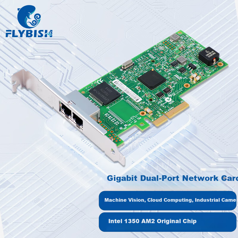 FLYBISH PCIe x4 Dual Port Gigabit Server Network Card Intel I350AM2 Chip I350-T2 Ethernet Industrial Machine Vision Automation