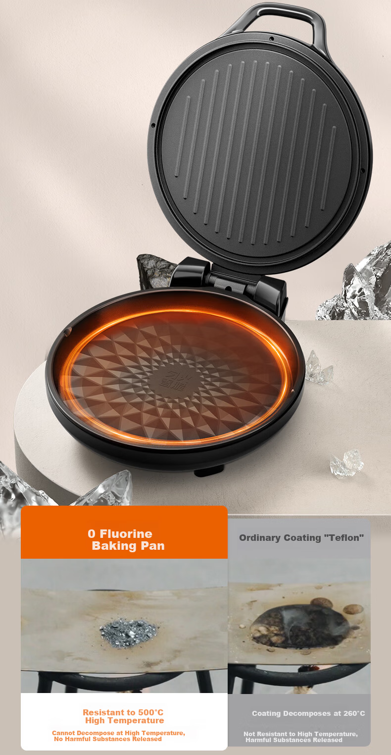 Joyoung Electric Griddle Sandwich Maker Breakfast Machine, 36mm Deep Baking Tray, Zero Fluorine Titanium Ceramic Ultra-Wear Resistant Low-Oil, Detachable Lower Plate, Vortex Heating High-Power Pancake Cooker GK732 5