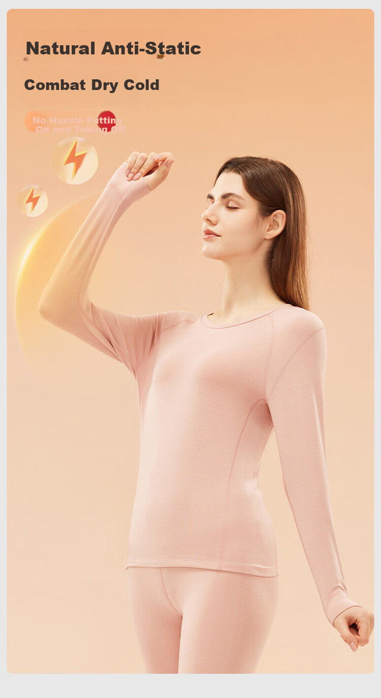 LangSha Women's Thermal Underwear Set Autumn Winter Warm Down Cashmere Silk Fleece Lined Top and Bottom Thermal Base Layer Set 11